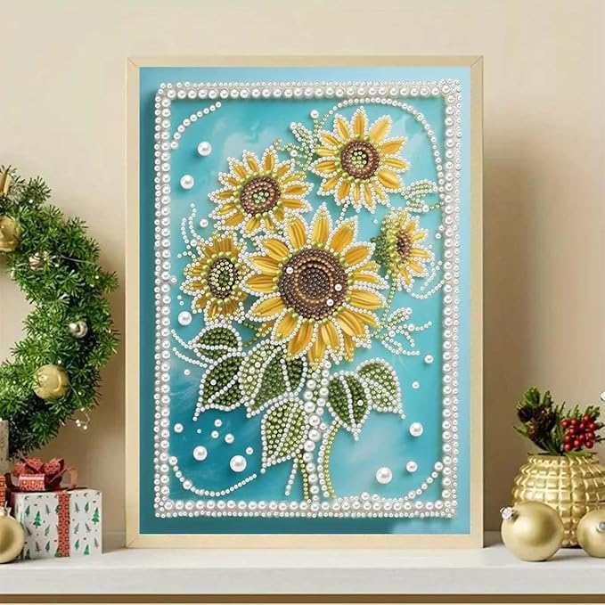 GEMFAMILY Diamond Art Kits for Adults Beginner,Special Shape Diamond Painting Kits for Sunflowers,5D DIY Pearl Rhinestones Diamond Dots Painting for Home Wall Decor 12 x 16 Inch