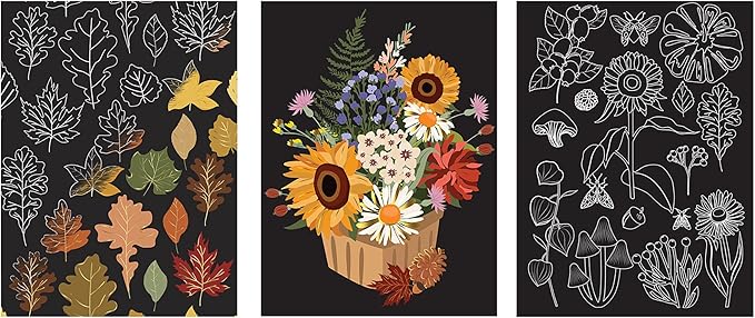 Brea Reese: Scratch Art Paper Pad - Fall Foraging - 14 Sheets, 7 Guided Art Designs, Metallic Accents, Stylus & Brush, 6x8 Pages, DIY Adult Craft Kit