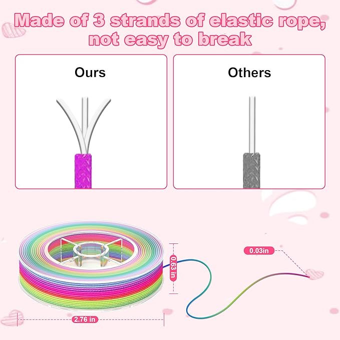 Stretchy String for Bracelets, Necklaces, Bead Stringing, Jewelry Making, Hair Braiding, and Crafts. Diameter: 1mm, Length: 82 Feet, Rainbow