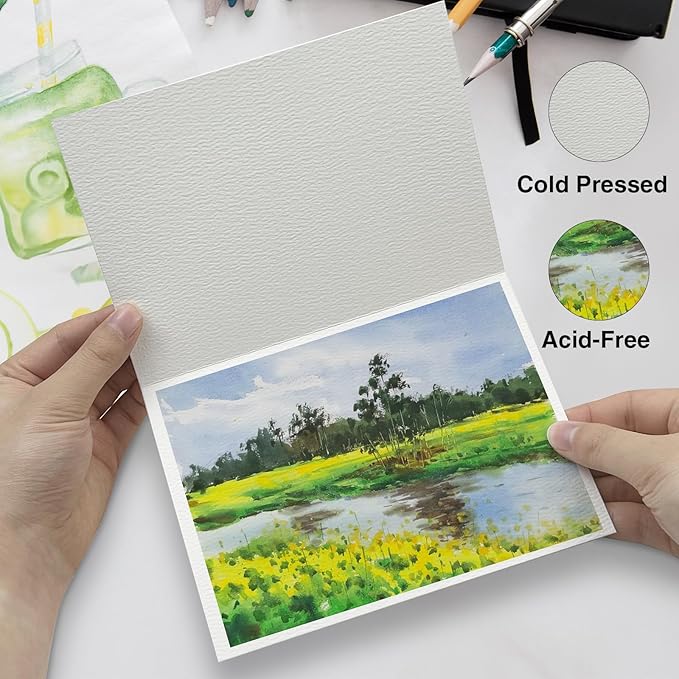 50 Pack Foldable Watercolor Cards with Envelopes 5"X7", 40 Sheets 4''x6'' Blank Watercolor Postcards, 140LB/300GSM 100% Cotton Water Color Cards For Painting, Greeting, Christmas, Birthday