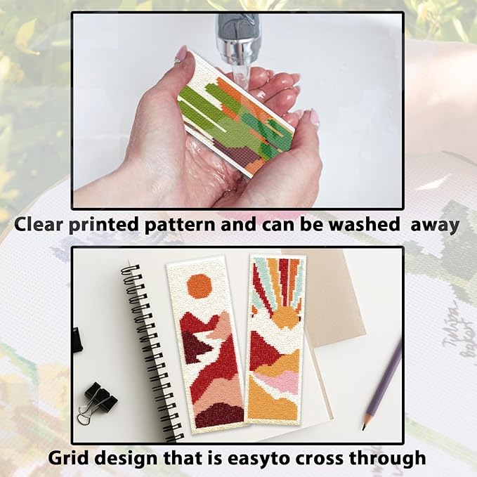 ACRNIGHEET 6PCS Cross Stitch Bookmark Kit for Beginner Boho Abstract Landscape Stamped Cross Stitch Kits for Adults Crossstitch Kits Adult Bookmarks with Instructions Hand Embroidery Craft Gift 11CT