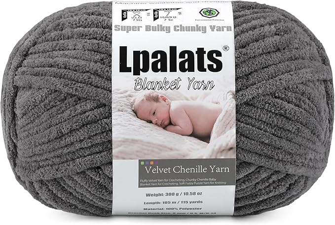 Baby Blanket Yarn for Crocheting - 1 Pack of 300g/10.6oz Super Fluffy Chunky Chenille Yarn for Hand Knitting, 115 yds Super Bulky Plush Yarn for Cozy Blankets and Amigurumi (1, Dark Grey)