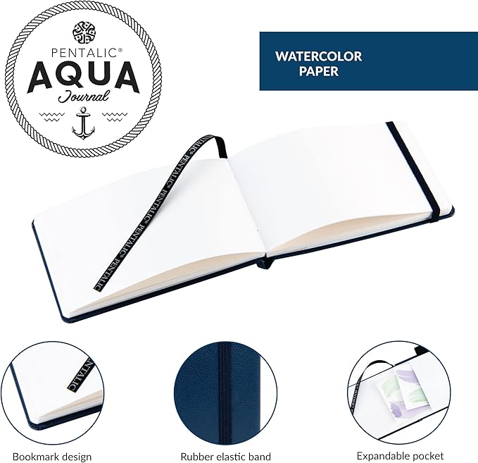 Pentalic 3.5" x 5.375" Aqua Journal, Watercolor, 48 Pages, Blue