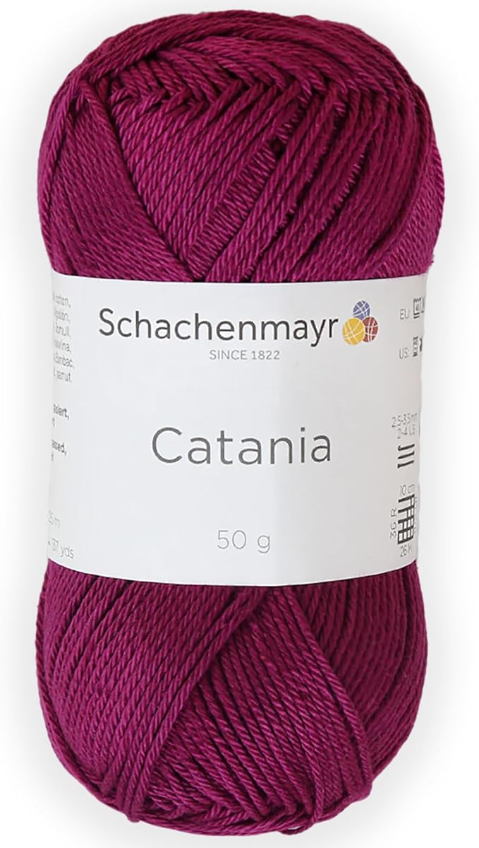 1 Skein/Pack Schachenmayr (SMC) Catania Originals Yarn, Each Ball 1.76 Oz (50gr) / 136 Yards (125 m), 100% Mercerized Cotton for Knitting and Crochet Yarn, Sport Weight, 128 - Fuchsia