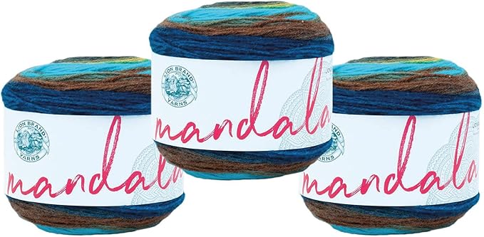 Lion Brand Yarn, Mandala DK Lightweight Yarn for Knitting, Crochet, and Crafts, Sphinx, 3 Pack, Self-Striping Acrylic Fiber for Baby Blankets, Multicolor Shawls and Variegated Cardigans