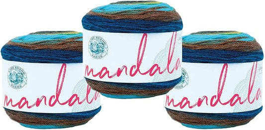 Lion Brand Yarn, Mandala DK Lightweight Yarn for Knitting, Crochet, and Crafts, Sphinx, 3 Pack, Self-Striping Acrylic Fiber for Baby Blankets, Multicolor Shawls and Variegated Cardigans