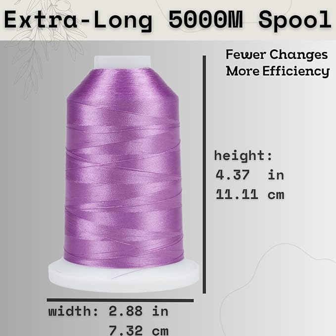 Simthread Trilobal Polyester Thread – 5000M (5500yds) No.40 – Super Sheen, Tangle-Free – Built-in Thread Lock Spool – Compatible with Brother, Singer, Janome & More, Lilac-612