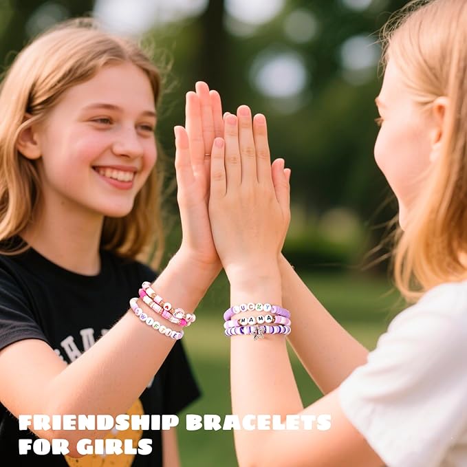Sunlode Bracelet Making Kit 5000pcs, Jewelry Making Kit for Beginner, DIY Arts and Crafts Gift Toys for Kids Ages 6-13 Preppy Clay Beads with Charms Friendship Bracelets