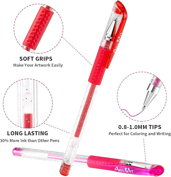 Aen Art Glitter Gel Pens, 100 Color Glitter Pen Set for Making Cards, 30% More Ink Neon Glitter Gel Marker for Adult Coloring Books, Journaling Crafting Doodling Drawing