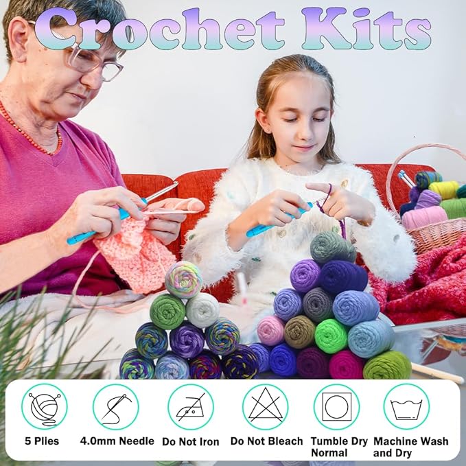 Lewhoo 40 Colors Crochet Yarn Kits, 1399 Yards Acrylic Yarn for Knitting, Beginner Crochet Kit with 4.0mm Ergonomic Crochet Hooks
