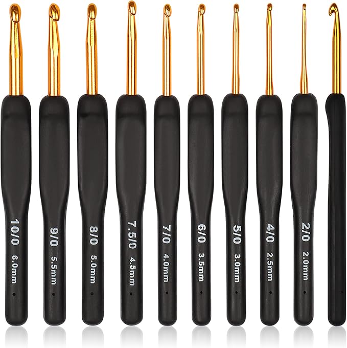 Coopay Black Gold Crochet Hooks Needles for Arthritic Hands, 2.0-6.0mm Crochet Hook Set Ergonomic Soft Grips Knitting Hook for Crochet Yarn Craft, Aluminum Knitting Crocheting Supplies Kit for Knitter