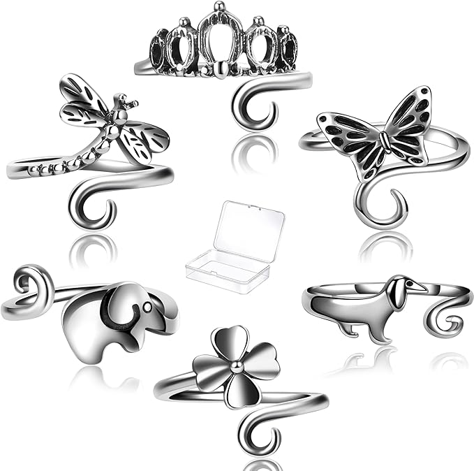 6 PCS Crochet Tension Ring Cat Crown Butterfly Elephant Sunflower Adjustable Yarn Rings Tools Crochet Accessories Gifts for Crochet Lovers