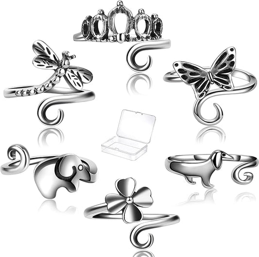 6 PCS Crochet Tension Ring Cat Crown Butterfly Elephant Sunflower Adjustable Yarn Rings Tools Crochet Accessories Gifts for Crochet Lovers
