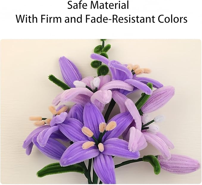 HUEYTON DIY Lily Bouquet Making Kit with 440pcs Pipe Cleaners, Purple - Themed Chenille Stems & Decorative Accessories, Perfect for Craft Projects, Party Decorations & Handmade Presents