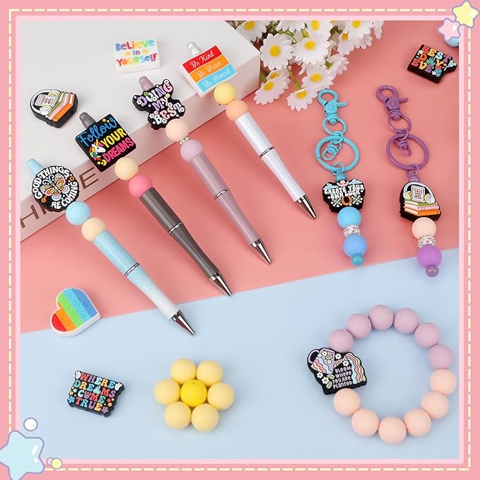 12pcs Inspirational Silicone Focal Beads for Pens Making Beads for Keychain Shape for Bracelet Necklace Crafts （Inspirational Style）