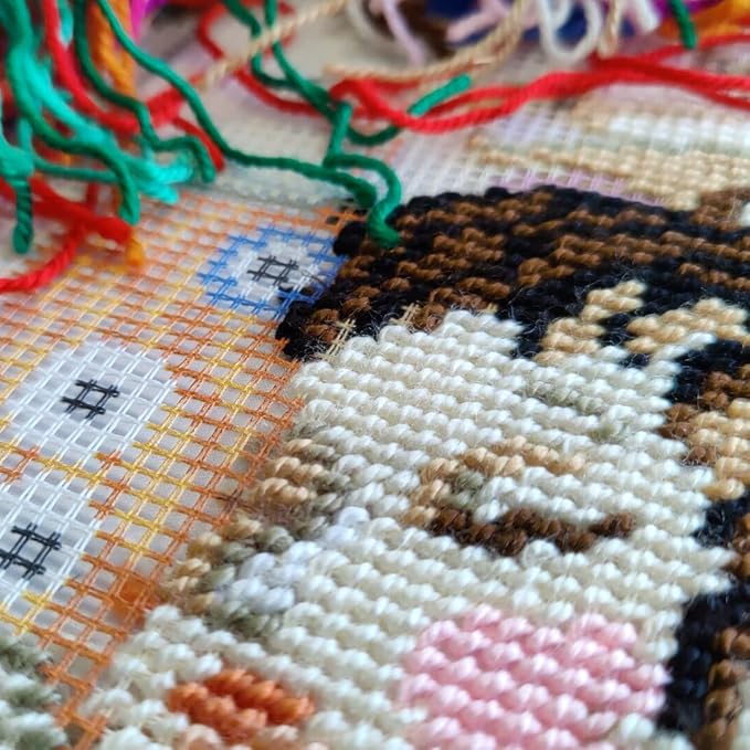 Brvsk Stamped Cross-Stitch Kit for Adults and Beginners — The Three Ages of Woman by Gustav Klimt 16″ × 16″ with Clear, Precise Printed Design on Cotton Canvas; Includes Needles and Yarn