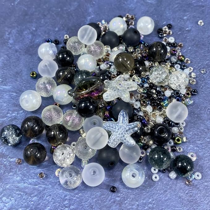 Assorted Glass Resin Beads Multi Size Colors Smooth Cracked Gravel Millet Spacer Beads for Bracelets Necklace Earring DIY Jewelry Making Craft(Moon Shadow White Series)