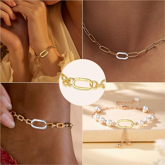 5PCS Oval Clasp Carabiner Necklace Connector Stainless Steel Spring Clasps Bracelet Closures Keychain Lock Clasps Necklaces Clips Key Rings Bracelets Shortener for Jewelry Finding DIY Making Kit (A1)
