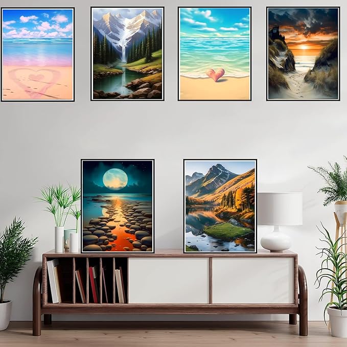 DOTZSO Diamond Art Kits for Adults 6 PCS DIY Full Diamond Art kit with Crystal Cross Stitch Picture Art and Craft for Adult Beginners 12x16 Inches (Landscape Beach)