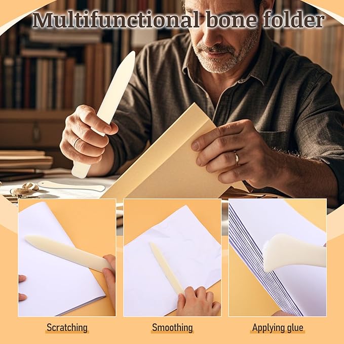 33 Pcs Book Binding Kits 4 Pcs Bone Folder Paper Creaser Paper Folding Tool Book Binding Supplies with Bookbinding Needle, Waxed Thread, Steel Ruler, Awl for Bookbinding, Paper Card Crafts