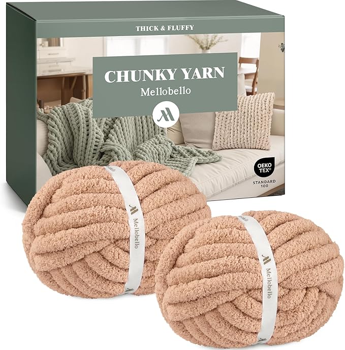 Jumbo Chenille Chunky Yarn for Crocheting - Super Bulky Fluffy Chunky Yarn for Hand Knitting - Extra Thick Soft Blanket Big Yarn 2 Jumbo Pack (27yds,8 oz Each Skein)