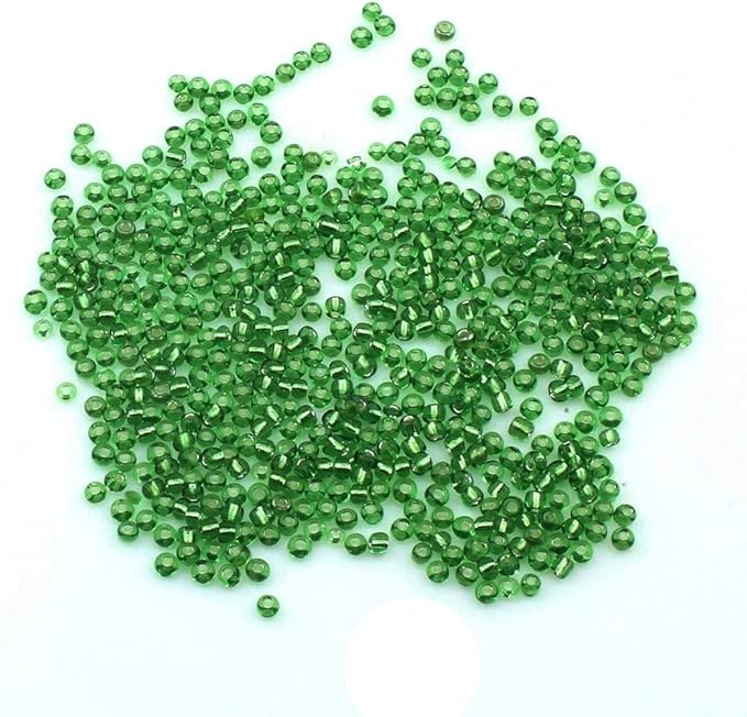 Perlin Glass Seed Beads 4mm 6/0 Round 1100pcs Mini Small Pony Spacer Beads Kit for Jewelry Making Earrings Bracelets Pendants Waist DIY Handmade (Green Silver Lined)