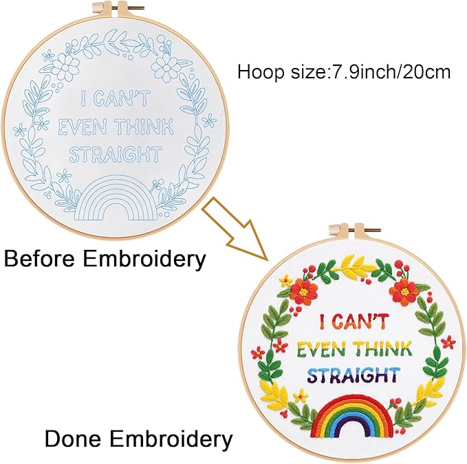 Louise Maelys LGBT Embroidery Kits for Beginners,Adults Starter Cross Stitch Kit with Flowers Pattern,DIY Needlepoint Including Cloth, Needles,Threads and Instruction