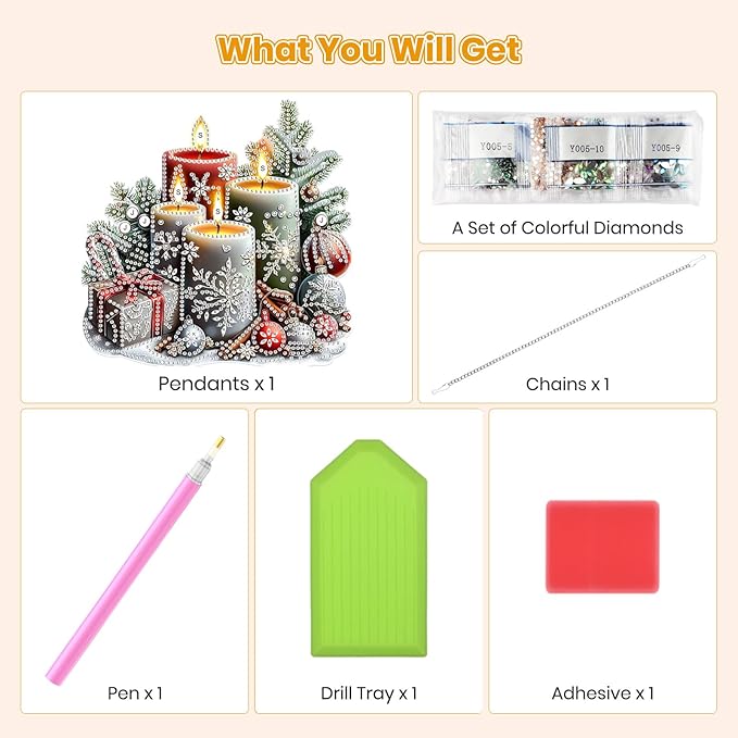 MOGTAA Christmas Diamond Art Hanging Kits for Adults Kids, Christmas Candle Diamond Art Suncatchers, 5D Special Shape Diamond Painting Window Pendant Kit for Home Garden Wall Decor
