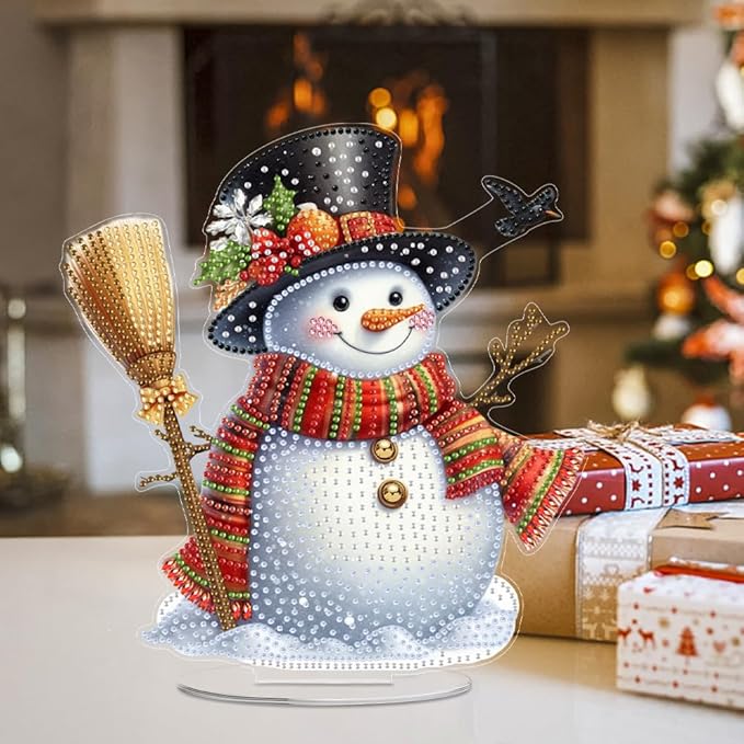 LAKEQUILL Christmas Diamond Painting Kits, Tabletop Ornament, Stand Up Diamond Art Desktop Kits for Home Office Decor, New Year Gift - Xmas Snowman