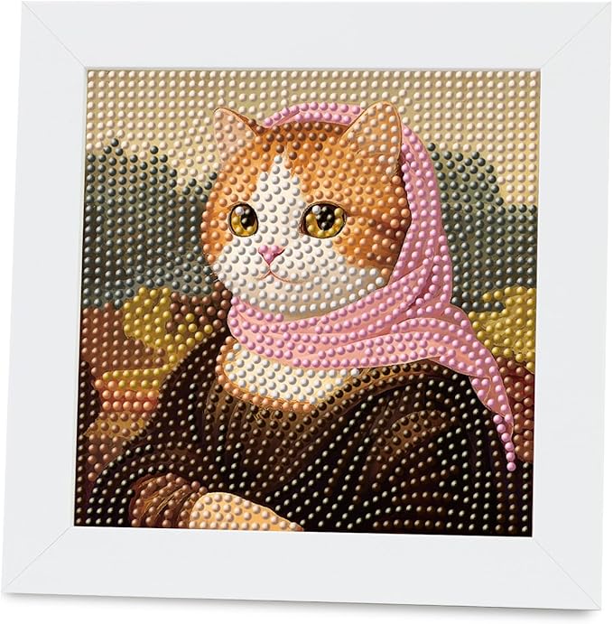 FlyingMage 5D Diamond Art Painting Kits with Wooden Frame, Cute DIY Diamond Art Mosaic Kits for Adults Women Teen, Kawaii Diamond Crafts Arts Full Drill Diamond Dots (Brown Mona Lisa)