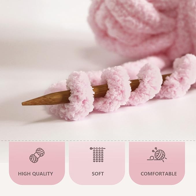 Light Pink Chunky Chenille Yarn for Crocheting Bulky Thick Fluffy Yarn for Knitting,Super Bulky Hand Blanket, Soft Plush Yarn Crochet Carpet/Scarf/Cushion/ 8 Jumbo Pack(63.76oz/197.68yd