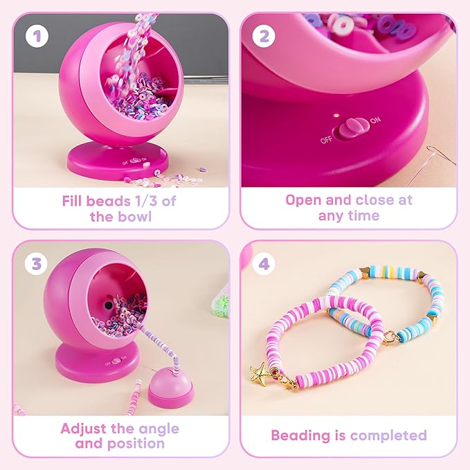 ETUDAW Bead Spinner for Jewelry Making, 4500 PCS Clay Beads, Automatic Bracelet Maker with Needles and Thread for Cute Friendship Bracelets, Gift for Girls(Red)