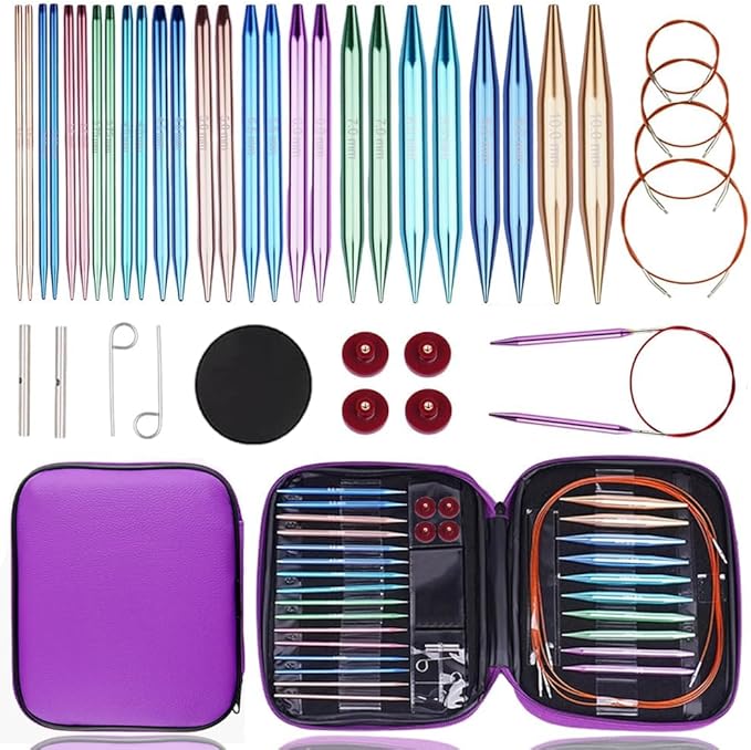 Yarniss 13 Pair Circular Knitting Needle Set 3.0~10.0mm, Interchangeable Aluminum Knitting Needles with Case