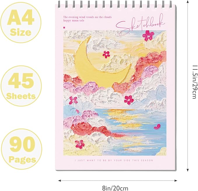 Pink Cover Sketchbook 8 x 11.5, Sketch Book 90 Pages Sketch Book, Drawing Paper Ideal for Artists, Adults & Beginners, Drawing & Art Supplie (Pink)