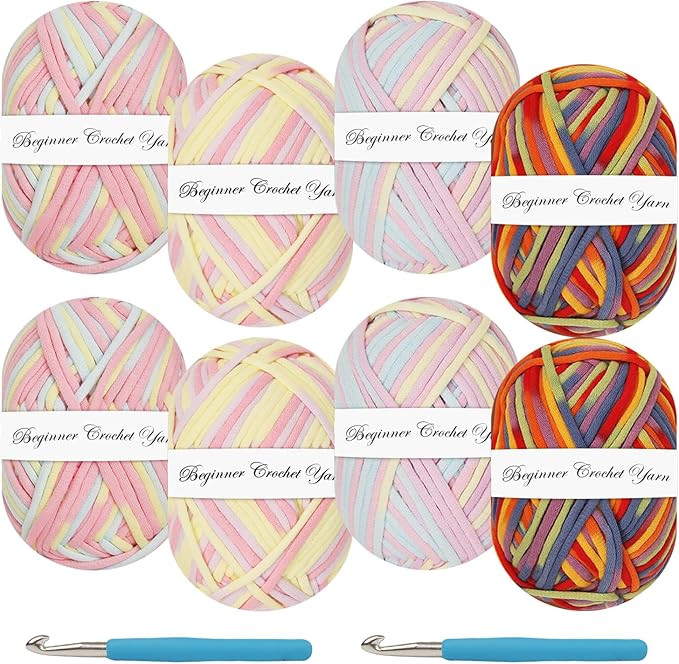 Crochet Yarn Kit 8 Pack - Rainbow Beginners Set, Rainbow Cotton-Nylon Blend, DIY 3x50g, Easy-to-See Stitches, Craft Yarn Supply for Knitting & Crocheting