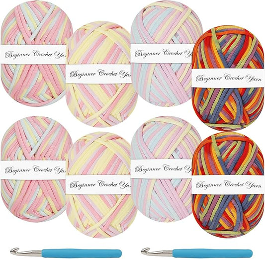 Crochet Yarn Kit 8 Pack - Rainbow Beginners Set, Rainbow Cotton-Nylon Blend, DIY 3x50g, Easy-to-See Stitches, Craft Yarn Supply for Knitting & Crocheting