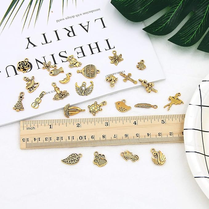 UPINS 30Pcs gold Expandable Blank Bracelets Adjustable Wire Bangles with 100Pcs Tibetan Silver Charms, 200Pcs Open Jump Rings for Jewelry Making