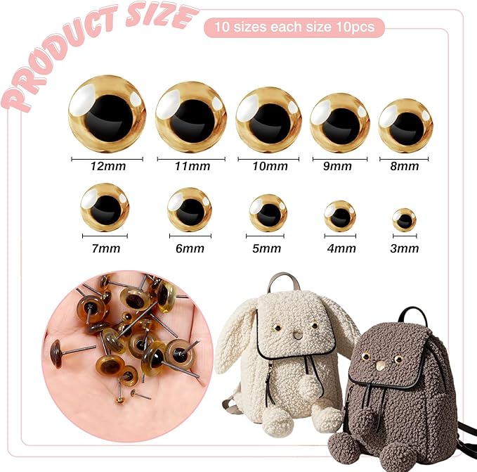 TOAOB 100pcs Yellow Glass Eyes Kits 3mm to 12mm Assorted Sizes for Crafts Needle Felting Decoys Sewing