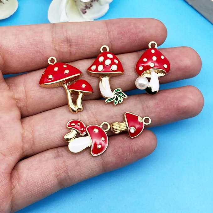 Youdiyla 20pcs Alloy enamel mushroom set series Pendant Jewelry Making DIY Keychain Earrings Pendant Various Design Charms for Jewelry Making Bracelets Necklace (SN463)