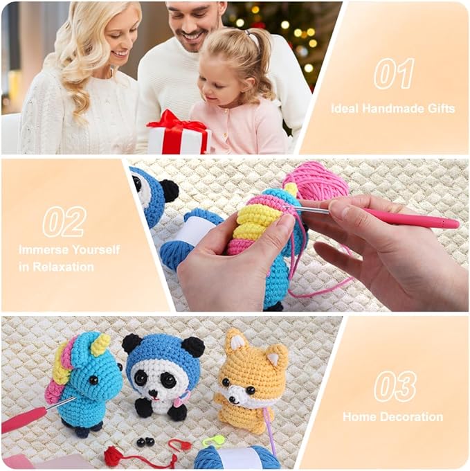 Autglint Fox Crochet Kit for Beginners, Amigurumi Animal DIY Knitting Kit with Step-by-Step Video Guides, Learn to Crochet Kit for Adults & Kids with Pre-Started Yarn - Orange Fox