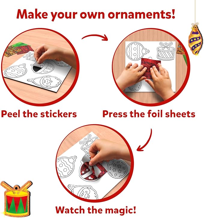 skillmatics foil fun - christmas ornaments, mess free art for kids, festive holiday craft kits, diy decor creative activity, gifts for girls & boys ages 4, 5, 6, 7, 8, 9, and up