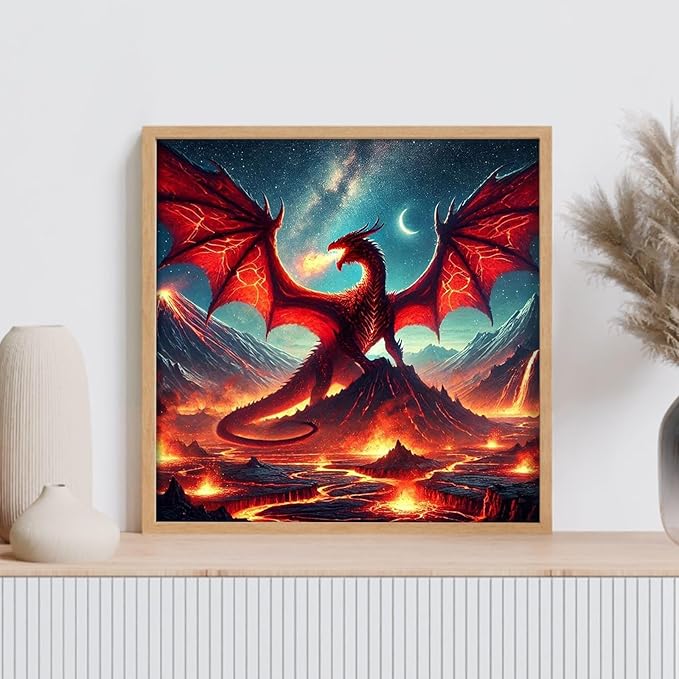 GEEHEIY Dragon Diamond Art Kits for Adults, 5D Dragon Diamond Painting Kits for Beginner, DIY Full Drill Round Gem Art for Home Wall Decor 14 x14 Inch