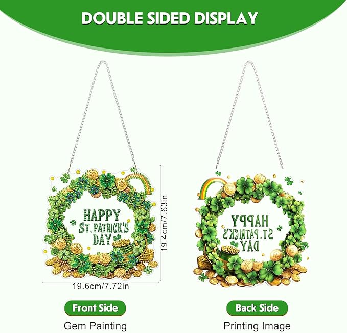 NEWENMO Diamond Art Kit for Adult, Happy St. Patrick's Day, Diamond Art Painting Double Sided Window Pendants for Home Garden Wall Hanging, DIY Special Shaped Gem Hanging Ornaments, Lucky Gold Coin