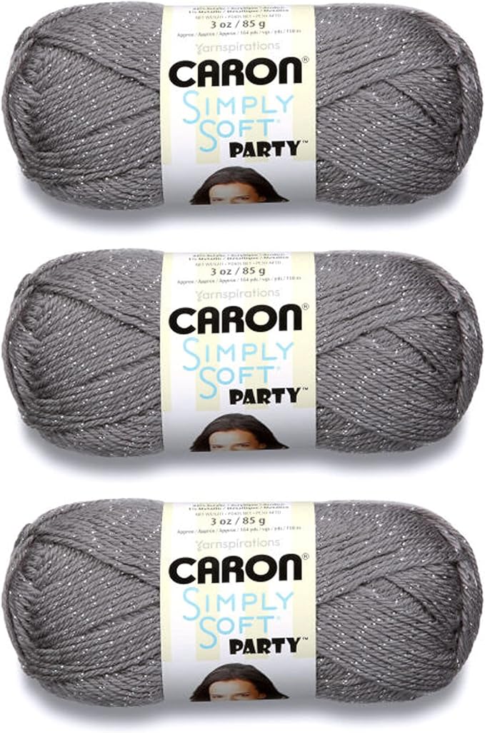 Caron Simply Soft Party Platinum Sparkle Yarn - 3 Pack of 85g/3oz - Acrylic - 4 Medium (Worsted) - 164 Yards - Knitting/Crochet