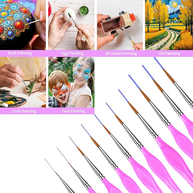 10PC Miniature Paint Brush for Fine Detailing, Detail Paint Brush,Small Painting Brushes for Art, Crafts, Acrylic, Watercolor, Model, Face, Paint by Number, Figurine (Magenta)