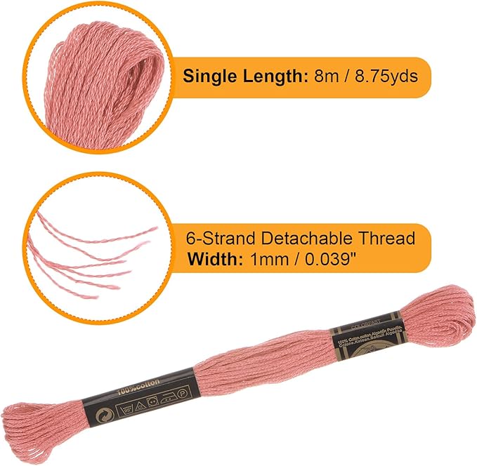HARFINGTON 12 Skeins Embroidery Floss 8.75yds(8m) Egyptian Long-Staple Cotton Cross Stitch Thread for Sewing DIY Bracelet Yarn String and Crafts, Tea Rose(6021)