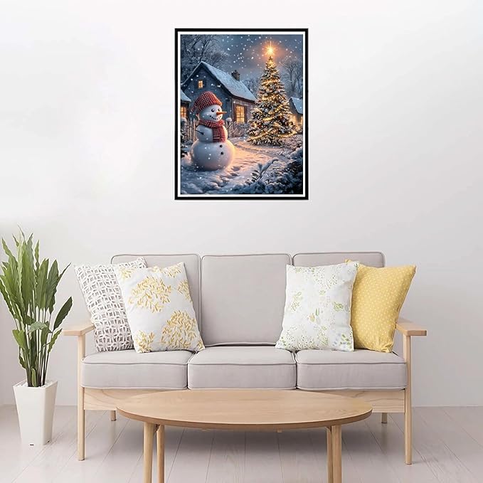 DIYDECORFUN Diamond Art Kits for Adults Beginner, 5D Christmas Tree Diamond Painting Kits,DIY Full Round Drills Snowman Paint with Diamonds Winter Gem Art for Wall Decor 12 x 16 in