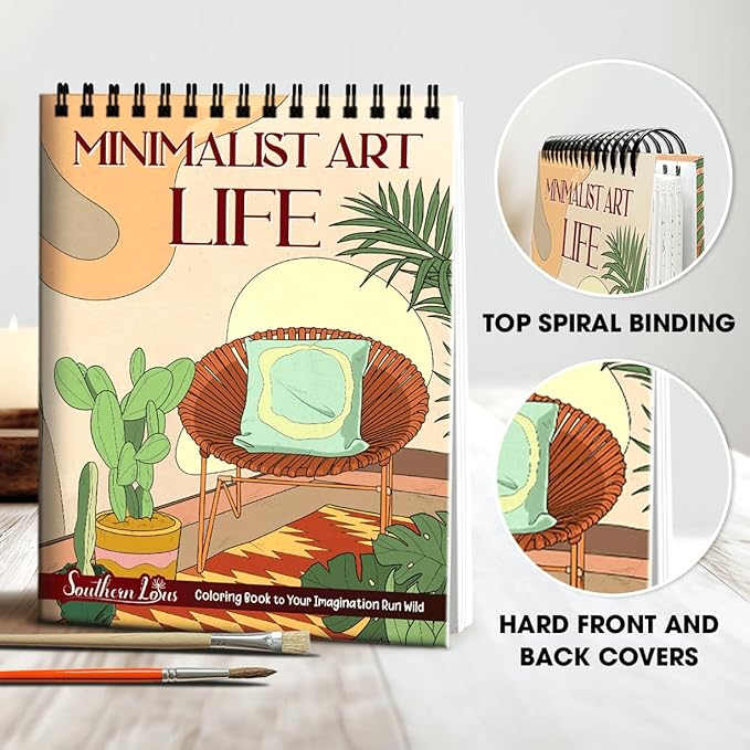 SOUTHERN LOTUS Minimalist Art Life Spiral Bound Adult Coloring Book, Explore Mindful with Abstract Patterns, Minimalism and Artistic Creativity