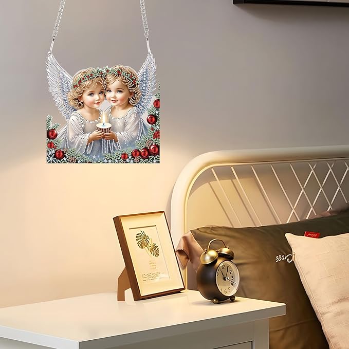 JZHYOAN Diamond Painting Art Hanging Kit Angel DIY Hanging Diamond Craft Pendant Acrylic pendant Ornaments Craft Kits Crystal Arts pendant Wind Chimes with Diamonds Art Window Pendants Craft for Adult