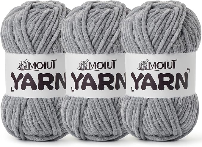 3 Pack Fluffy Chenille Yarn for Crocheting, Chunky Velvet Yarns for Crochet Amigurumi, Baby Yarn for Crocheting Soft Blanket, 262.4yds /10.5 oz Bulky Yarns for Crafts/Hats/Shoes/Socks (3 Grayish)